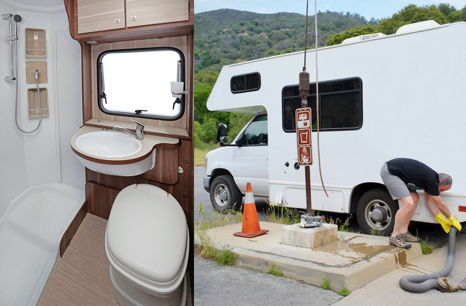 Portable RV/camper toilet and holding tank setup in Lewiston, Maine