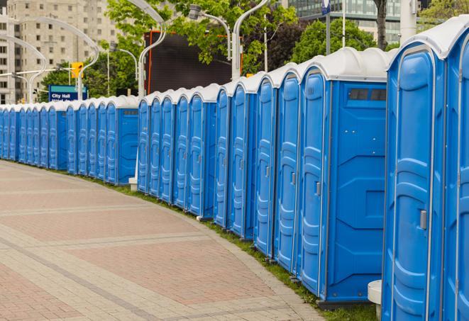 Seasonal porta potty units set up at a Lewiston, Maine venue